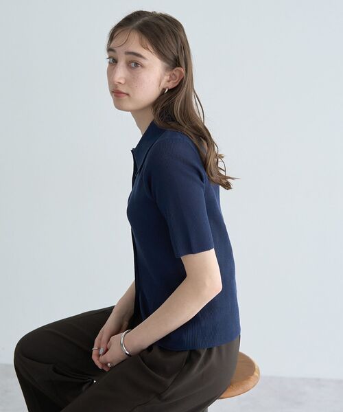 「YECCA VECCA」 半袖ニット FREE ネイビー レディース_画像3