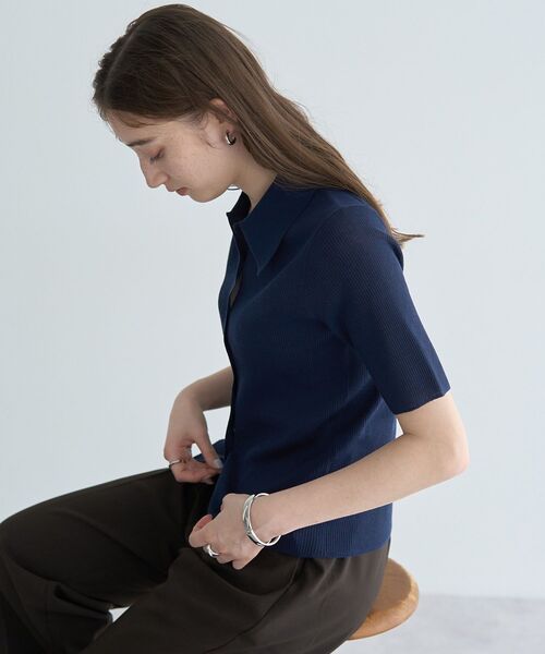 「YECCA VECCA」 半袖ニット FREE ネイビー レディース_画像4