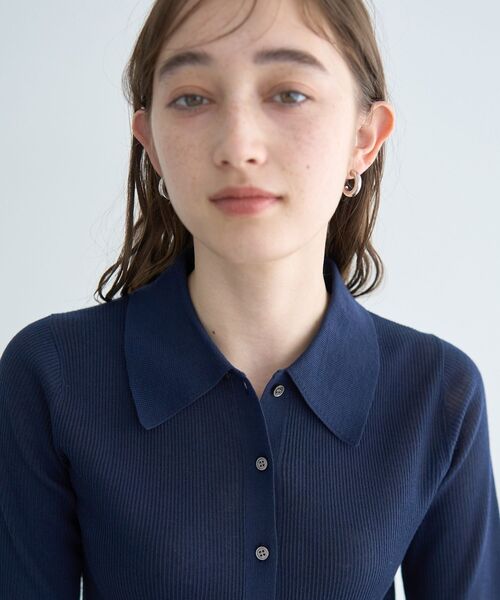 「YECCA VECCA」 半袖ニット FREE ネイビー レディース_画像6