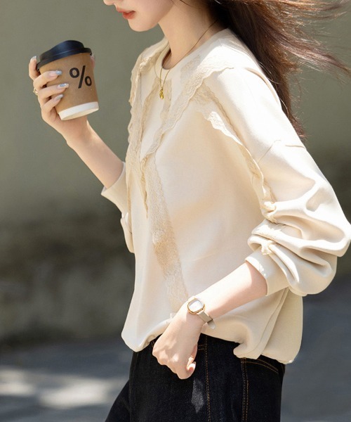 tシャツ 斜めレース切替ドロスト裾トップス レディース : ZOZOTOWN