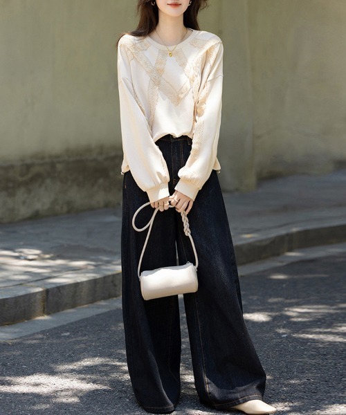 tシャツ 斜めレース切替ドロスト裾トップス レディース : ZOZOTOWN