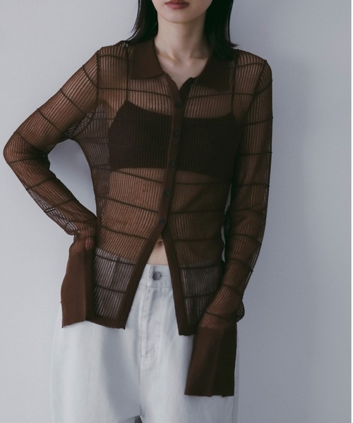 anuke（アンヌーク） ブラウス シャツ Sheerborder Knit Shirts