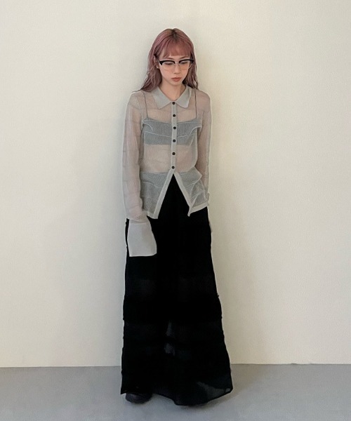 anuke（アンヌーク） ブラウス シャツ Sheerborder Knit Shirts