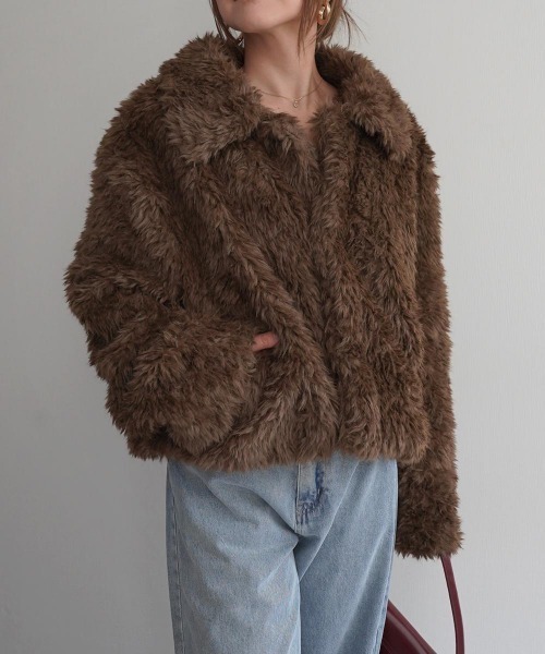 Rashik ブルゾン アウター ステンカラーファーショートブルゾン