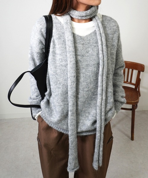 gossara（ゴサラ） ニット セーター マフラー付きVネックニット