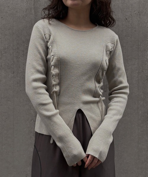&amp;g'aime★High neck rib knit・グレージュ★新品未使用 andme（アンドミー） ニット セーター ハイネックサムホールボリューム