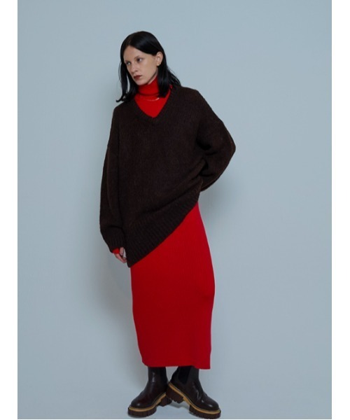 「AMAIL」 ニットワンピース FREE レッド レディース_画像3