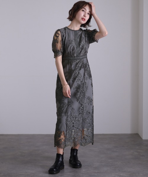 「atlo」 「PourVous」半袖ワンピース M ダークカーキ レディースの画像