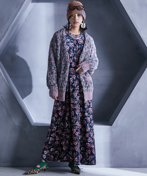 「GEVS.」 ニットカーディガン 3L ピンク レディース_画像5