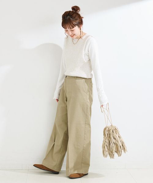 P413新品23区洗えるコーマ チノクロス ワイドパンツ13号￥19800 Dickies（ディッキーズ） ワイドパンツ チノパン ウォッシャブル
