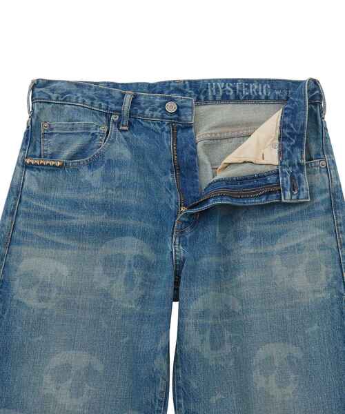 ジーンズ SKULL FOG柄 ルーズストレートデニムパンツ メンズの画像