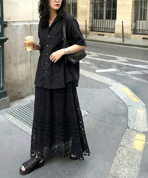 スカート レース 透かし編み フレアスカートの画像