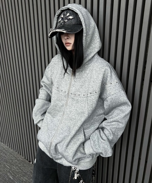 mushwear（マッシュウェア） パーカー スタッズアクセントジップ