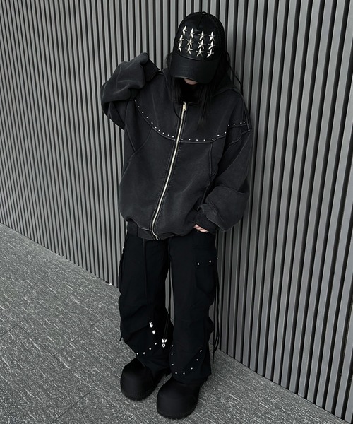 mushwear（マッシュウェア） パーカー スタッズアクセントジップ