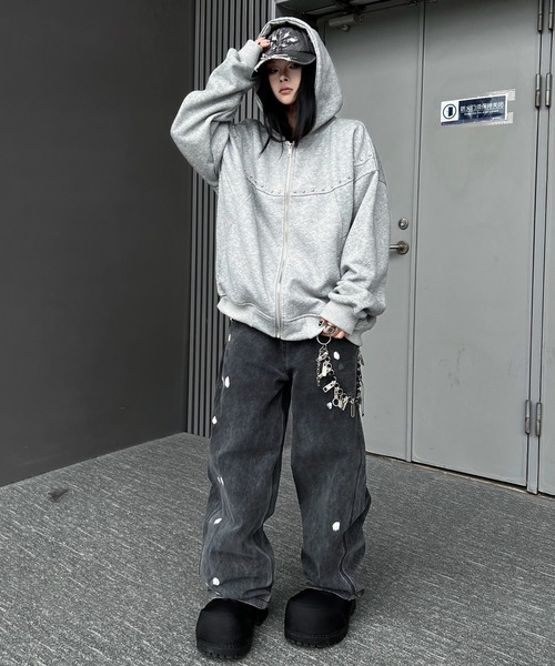 mushwear（マッシュウェア） パーカー スタッズアクセントジップ