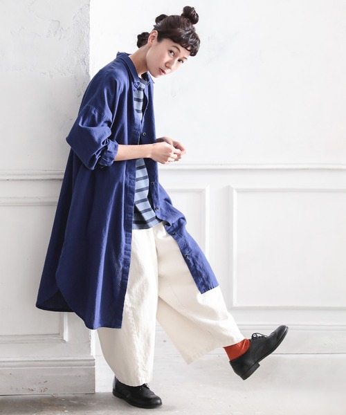 「soulberry」 シャツワンピース 4L ブルー レディース_画像2