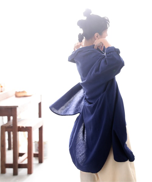 「soulberry」 シャツワンピース 4L ブルー レディース_画像4