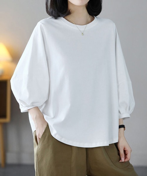 tシャツ 「大人きれいめカジュアル♪」七分袖シンプルクルーネック