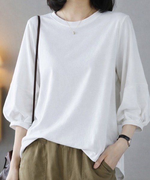 tシャツ 「大人きれいめカジュアル♪」七分袖シンプルクルーネック