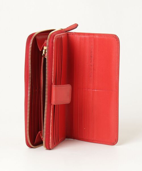 プラダ サフィアーノ レザー ラウンドファスナー 長財布 レッド ゴールド金具 PRADA（プラダ） サフィアーノレザー ラウンドファスナー長財布