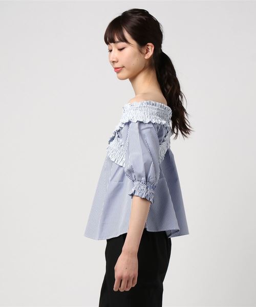 STYLEBLOCK ブラウス シャツ ストライプ切替シャーリングオフ