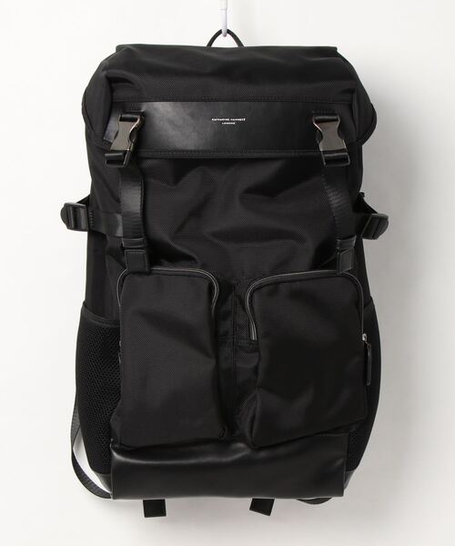キャサリンハムネット レザー×ナイロン かぶせリュックバッグ デイパック KATHARINE HAMNETT LONDON（キャサリンハムネットロンドン