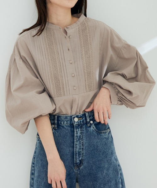 シャツ ブラウス 【WEB限定】レース&タックで魅せる、フロントピンタックチュニックブラウス
