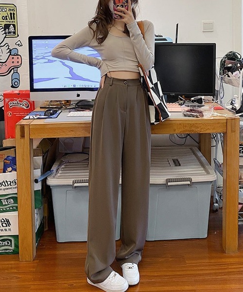 SETUP7 スラックス パンツ 「SETUP7」ハイウエストタックパンツ