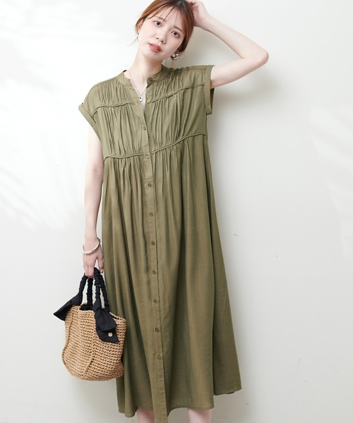 natural couture ギャザーデザイン楊柳シャツワンピース 新品 natural couture ワンピース ギャザーデザイン楊柳シャツ
