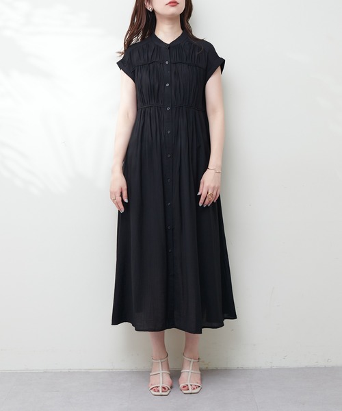 natural couture ワンピース ギャザーデザイン楊柳シャツ