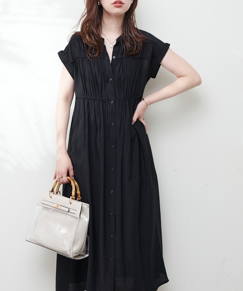 natural couture ワンピース ギャザーデザイン楊柳シャツ