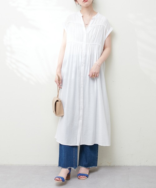 natural couture ギャザーデザイン楊柳シャツワンピース 新品 natural couture ワンピース ギャザーデザイン楊柳シャツ