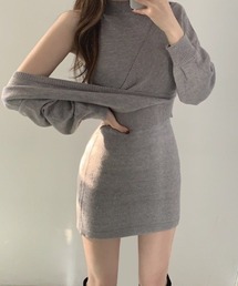 3色 ニット ミニワンピース カシュクール Ｖネック エレガント 1 LADY LIKE ワンピース カシュクールニット付きミニワンピース
