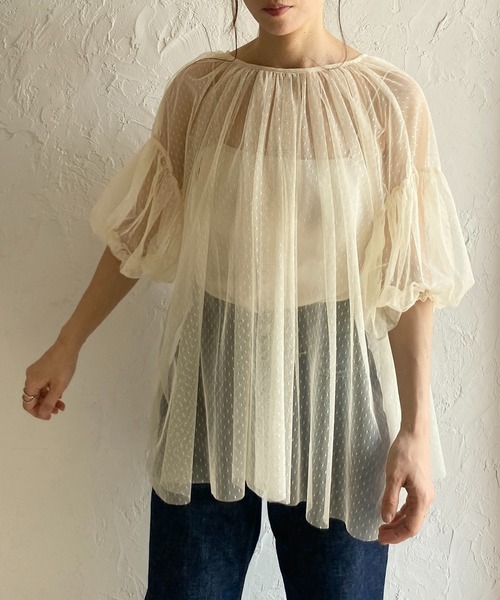 She's Closet ブラウス シャツ ボリュームスリーブリボン半袖