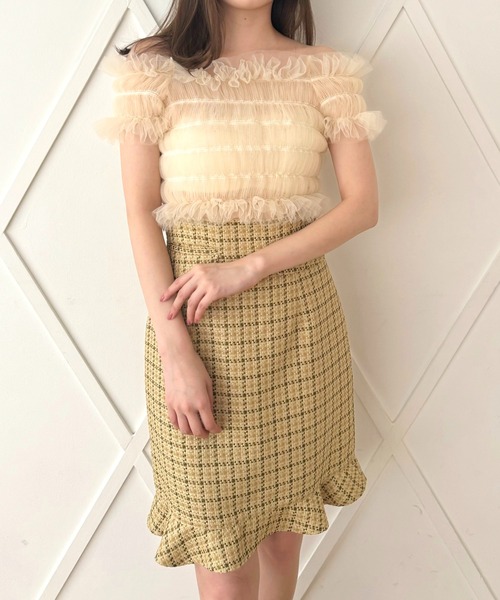 ブラウス シャツ ２ｗａｙシャーリングチュールブラウス レディース me&me couture ブラウス シャツ 2wayシャーリングチュール