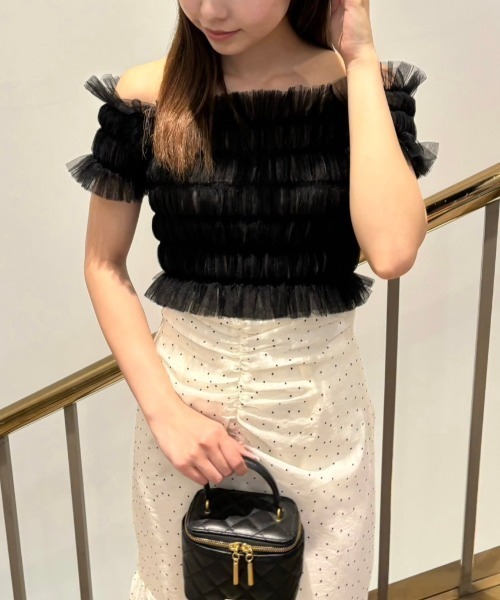 ブラウス シャツ ２ｗａｙシャーリングチュールブラウス レディース me&me couture ブラウス シャツ 2wayシャーリングチュール