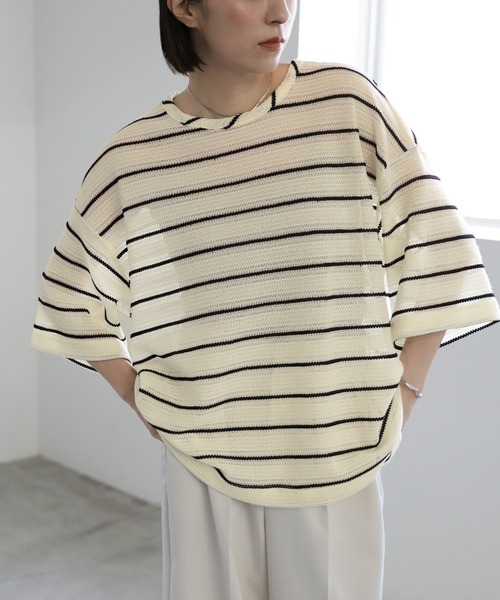 select MOCA（セレクトモカ） tシャツ 半袖 メッシュボーダートップス