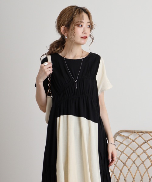 Anna Nicola ワンピース AnnaNicola アシメギャザーワンピース
