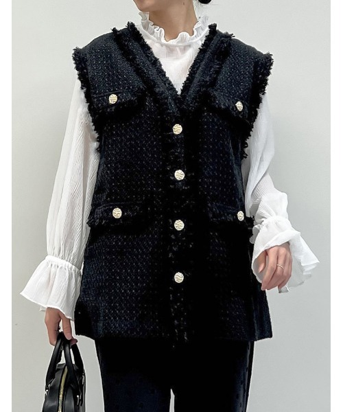 Re:EDIT（リエディ） ダウンベスト ベスト フリンジツイードベスト