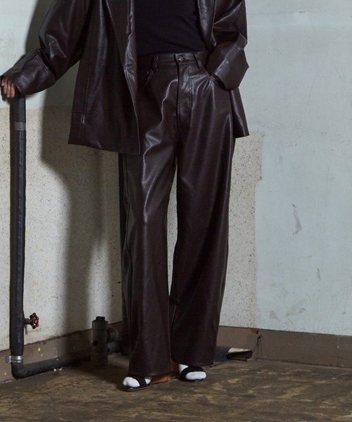 新品 No,No,Yes! レザー USED加工 インディゴ染め フレアパンツ jouetie カラーステッチフェイクレザーパンツ（パープル