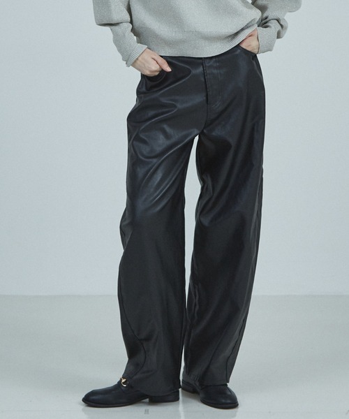 NOMINE（ノミネ） パンツ フェイクレザー カーブ パンツ レディース