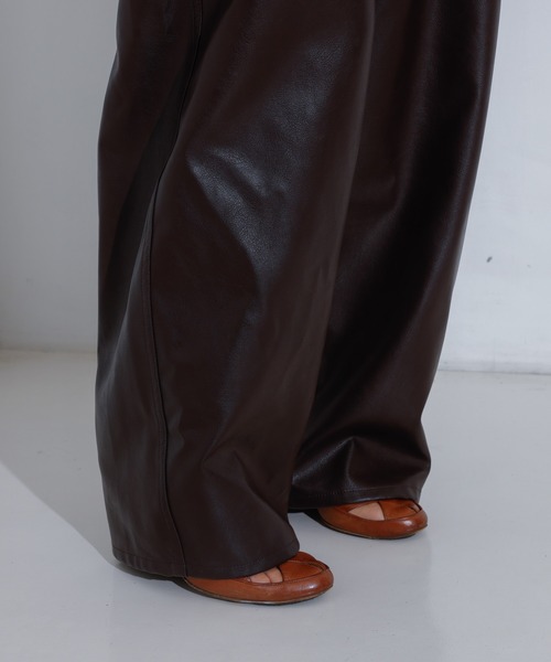 新品 No,No,Yes! レザー USED加工 インディゴ染め フレアパンツ jouetie カラーステッチフェイクレザーパンツ（パープル