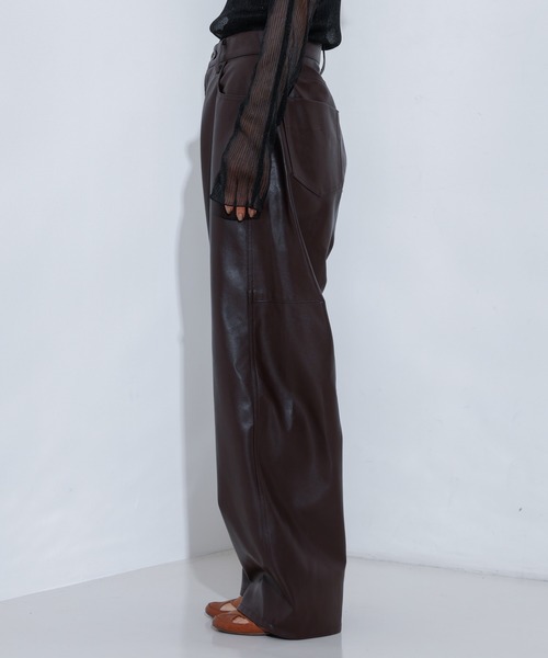 新品 No,No,Yes! レザー USED加工 インディゴ染め フレアパンツ niko and（ニコアンド）の「【MODE NORM CORE】イージーフレア