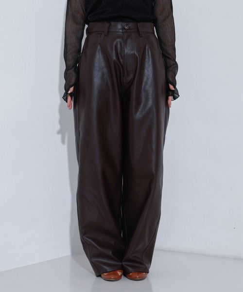 NOMINE（ノミネ） パンツ フェイクレザー カーブ パンツ レディース