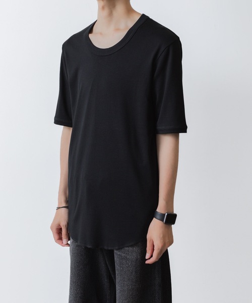 関税込み◎【PATOU】リブコットンブレンドスクープネックTシャツ Patou | リブ オーガニックコットンブレンド スクープネック Tシャツ