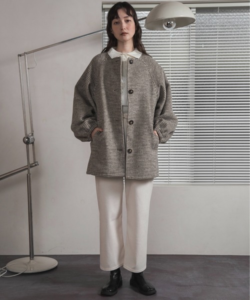 nocollar check midi outer / ノーカラーチェックミディアウター 