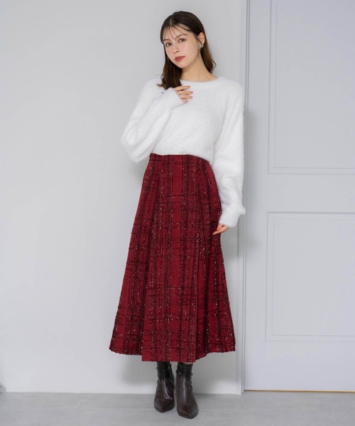 【定価42900円】ダブルスタンダード ラメチェックフレアスカート　36 定価42900円】ダブルスタンダード ラメチェックフレアスカート