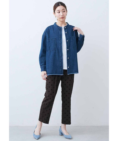 IEDIT（イディット） ブラウス シャツ パール調ボタンをきかせた