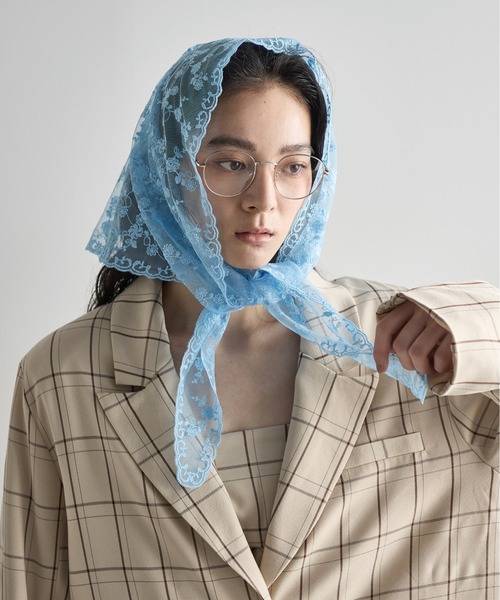 THE Yon スカーフ バンダナ チュールレーストライアングルスカーフ