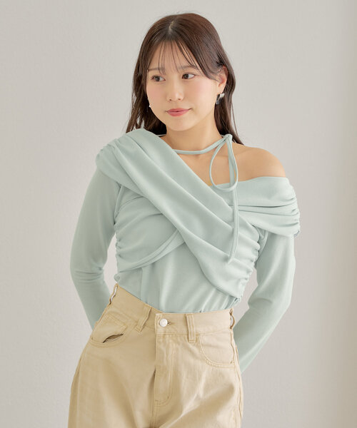 chico袖フリルクロスワンショルダー 袖フリルクロスワンショルトップス | Chico(チコ)レディース